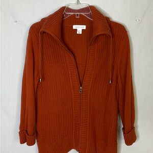 Christopher & Banks 3/4 Sleeves Orange Full‎ Zip Cardigan Size Medium Preowned